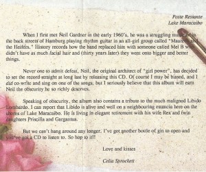 Letter from Celia Sprockett, Inner Cover of Star Crossed plovers by Neil Gardner