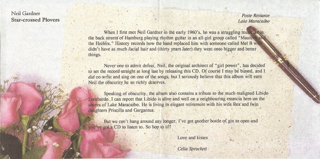Letter from Celia Sprocket, Inner Cover of Star Crossed plovers by Neil Gardner